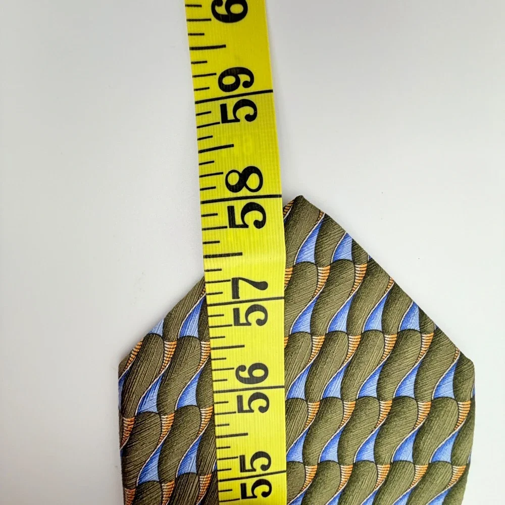 Jos. A. Bank Corporate Collection Silk Tie Olive‎ Green Blue Geometric Wave Mens